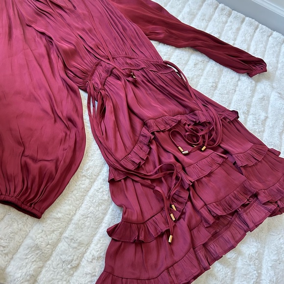 Minkpink Drawstring-Waist Peasant Dress Wine Women’s Sz S Festive Fall Romance - Picture 14 of 15